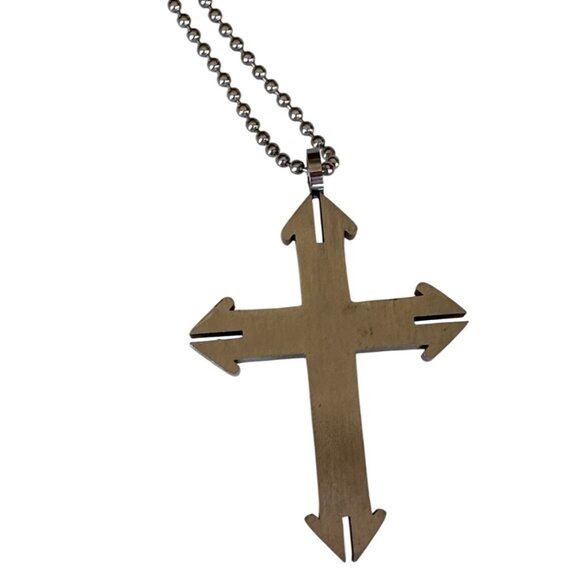 Unbranded Silver & Brown Cross Necklace w/Chain Stainless Steel 17" Height - Picture 4 of 9